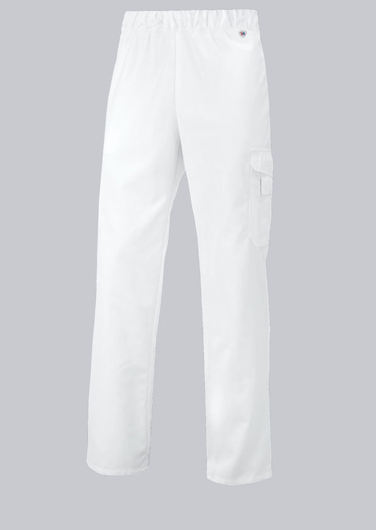 BP® Pantalon voor haar & hem unisex wit met cargozakken en elastische taille met tunnelkoord