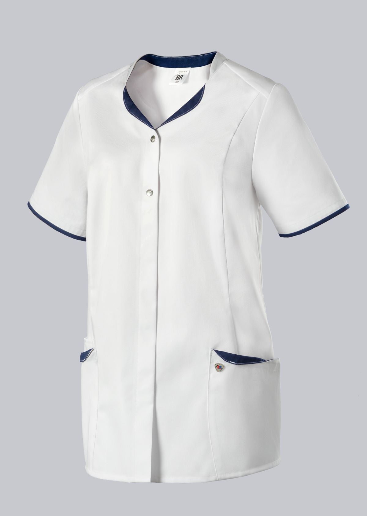 BP zorg tuniek voor dames wit nachtblauw met drukknoopsluiting en sleutellus