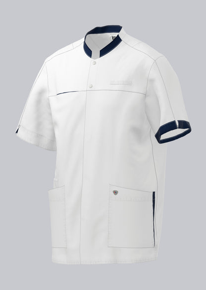 BP heren zorgtuniek met regular fit, drukknoopsluiting en smartphonezak in wit met kleuraccenten