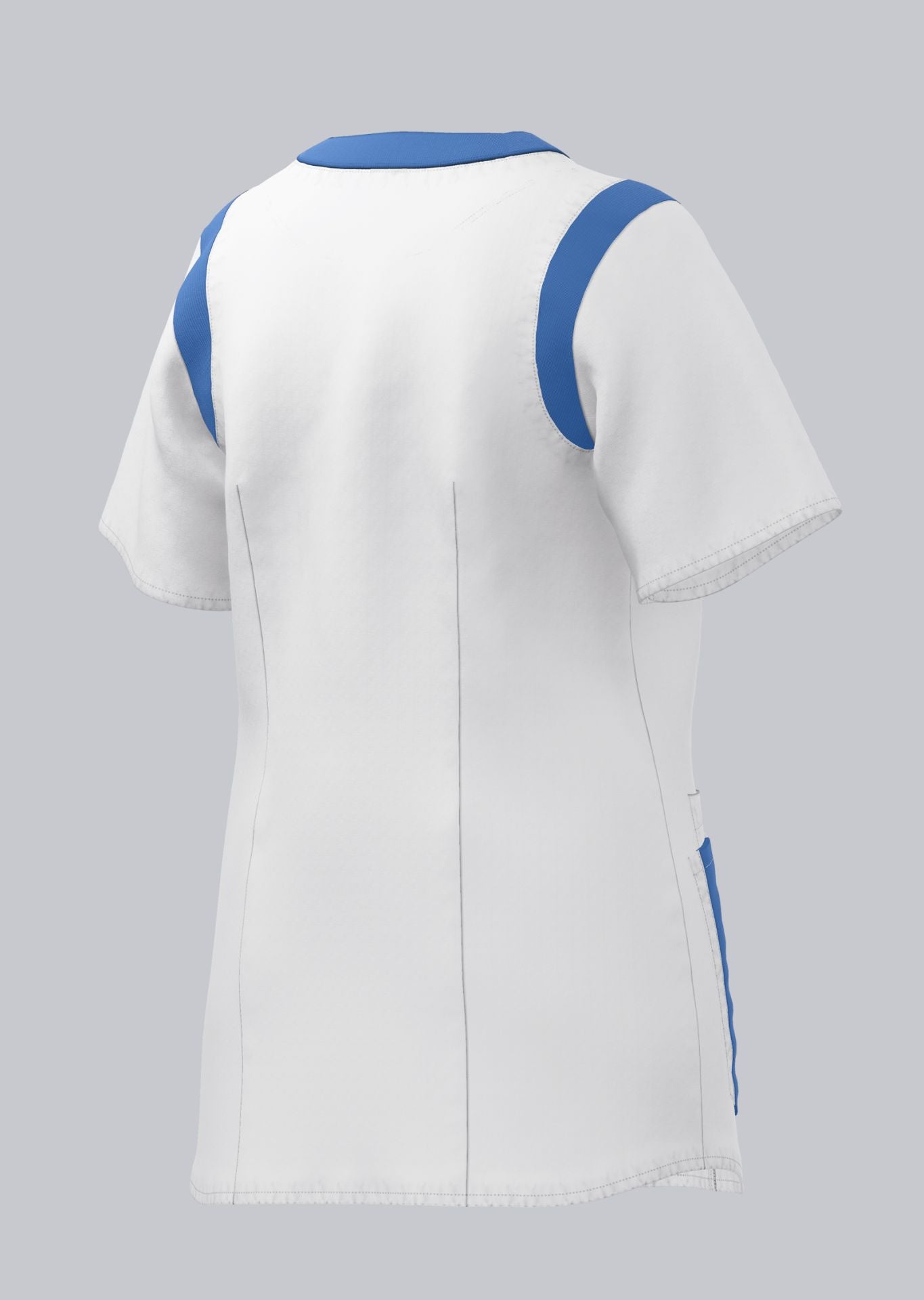 BP lichte dames zorgtuniek wit met azuurblauw met ademende stretchstof en moderne pasvorm