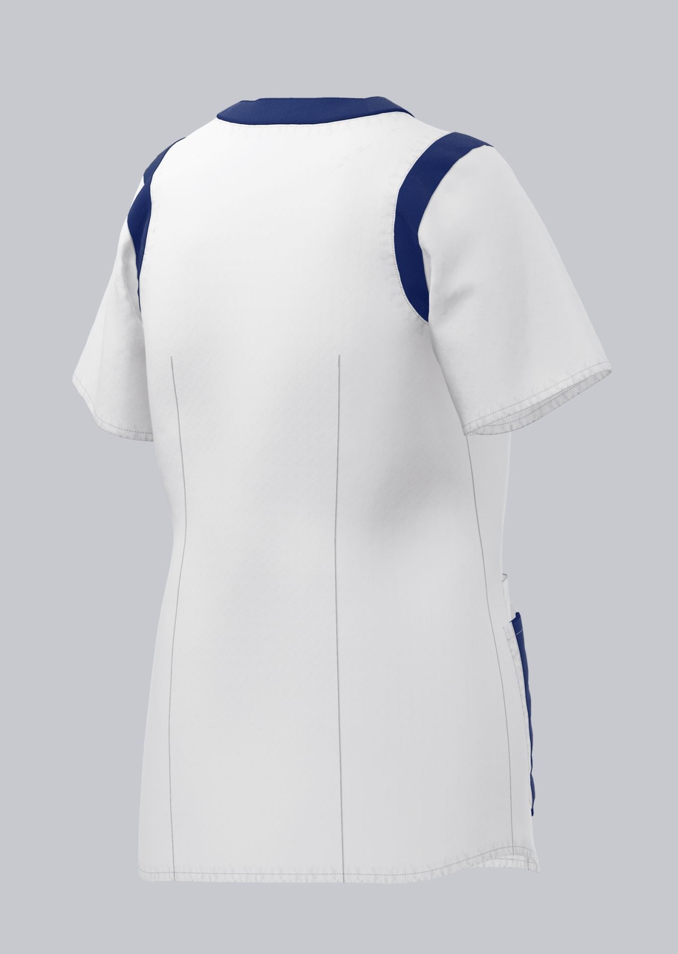 BP lichte dames zorgtuniek wit met nachtblauw met stretch en V-hals voor zorgprofessionals