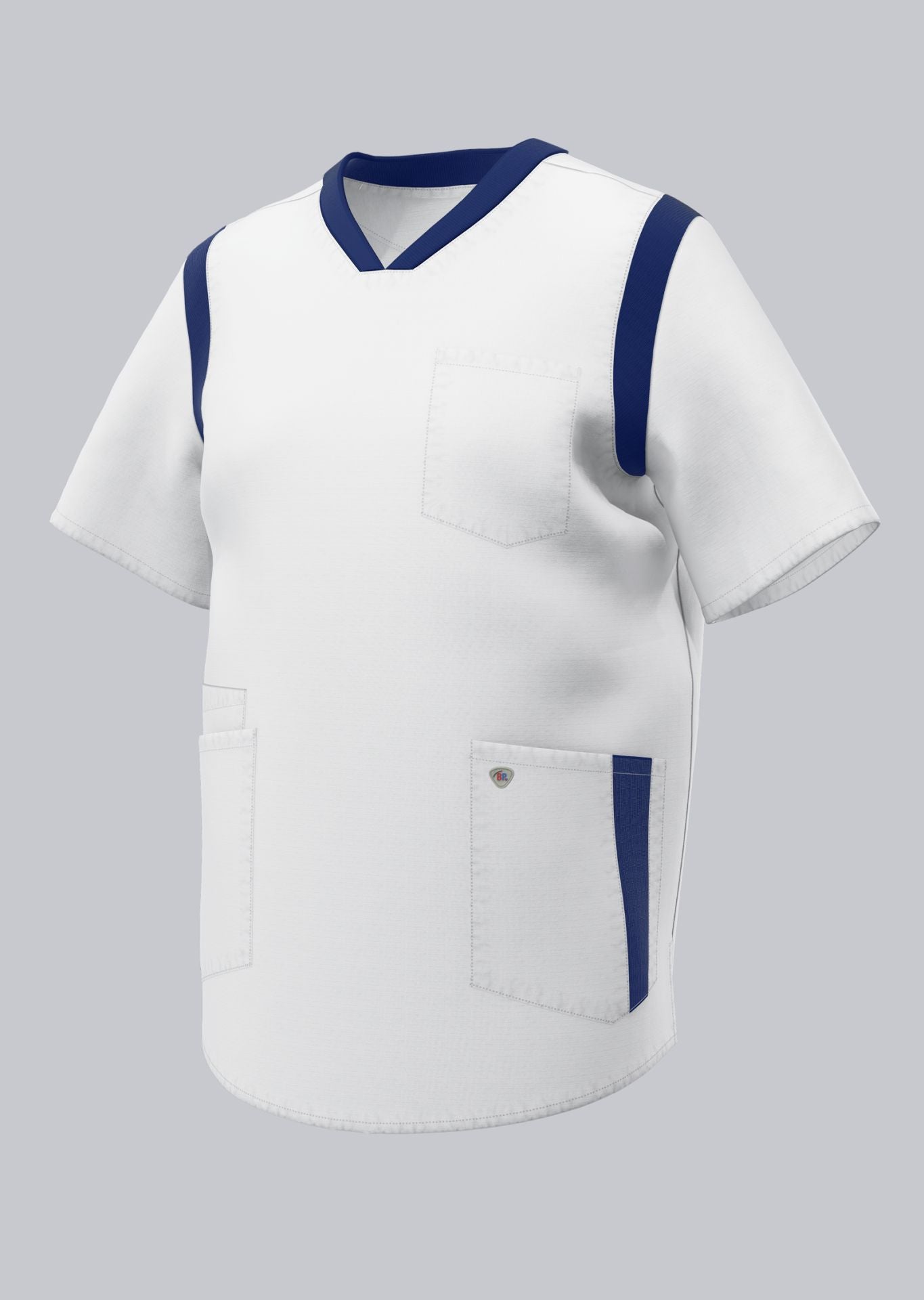 BP lichte unisex zorgtuniek wit met nachtblauw met flexibele inzetstukken en sleutellus