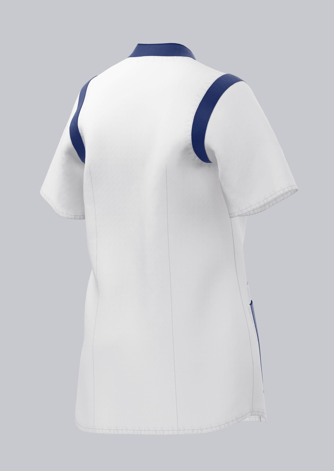 BP stretch dames zorgtuniek wit met nachtblauw met drukknoopsluiting en moderne pasvorm