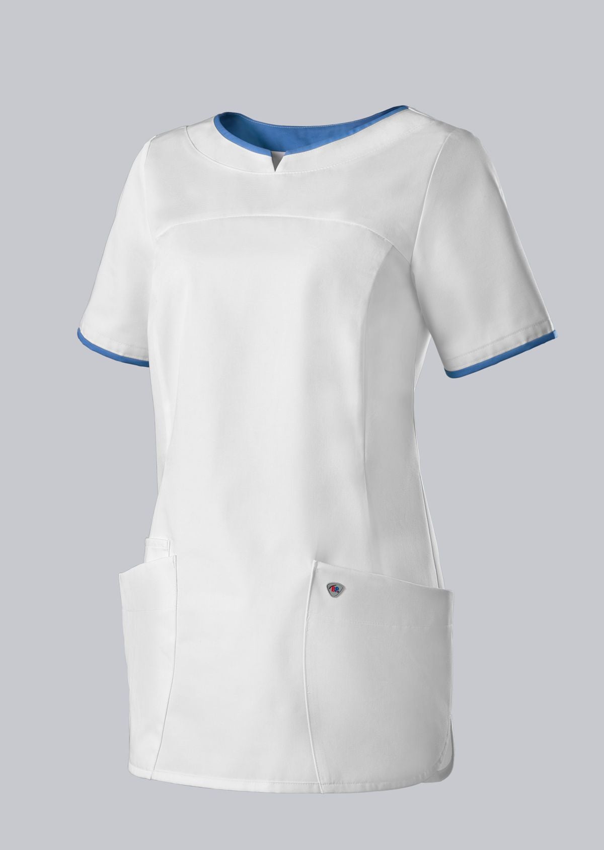 BP zorg tuniek voor dames wit met azuurblauwe details en sleutellus