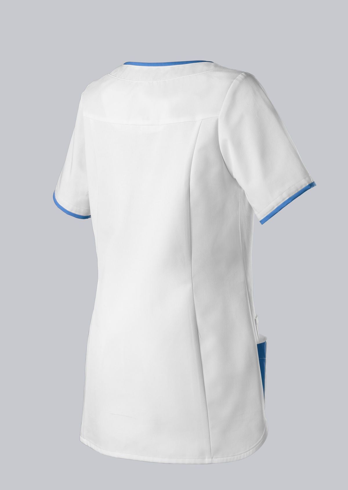 BP zorg tuniek voor dames wit met azuurblauwe details en sleutellus
