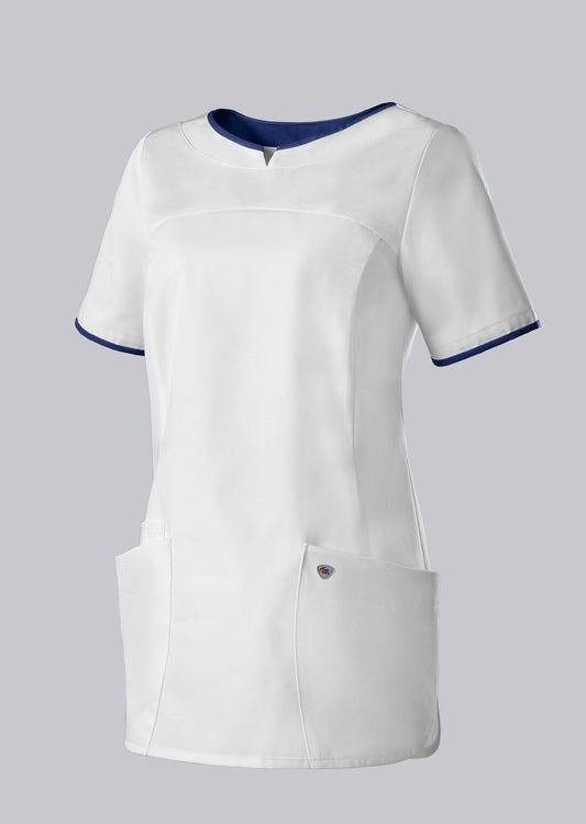 BP zorg tuniek voor dames wit met nachtblauwe details en sleutellus