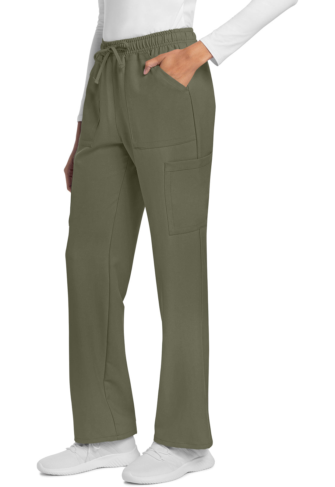 Rechte broek met middelhoge taille en elastische tailleband met trekkoord CKE272A
