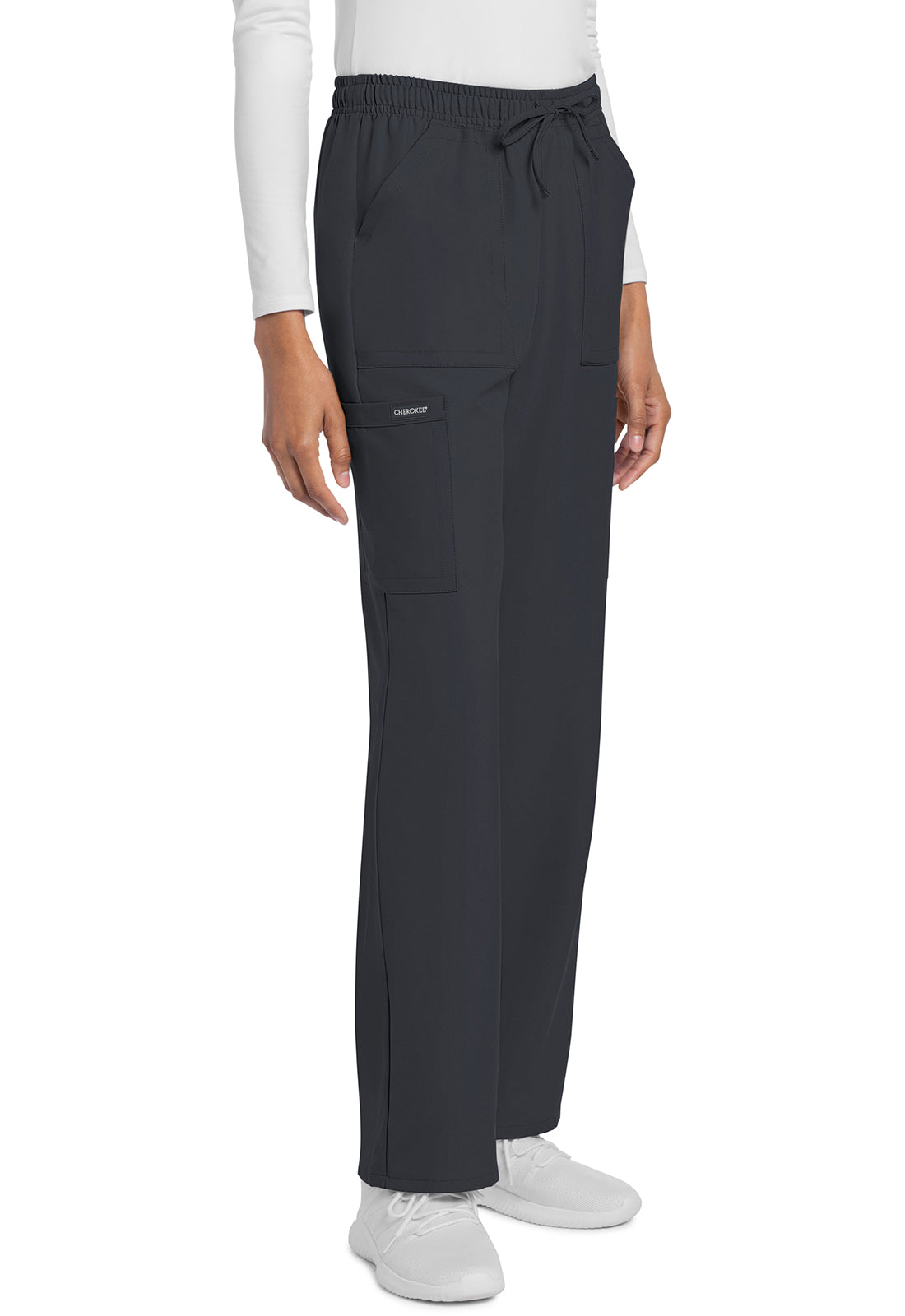 Rechte broek met middelhoge taille en elastische tailleband met trekkoord CKE272A