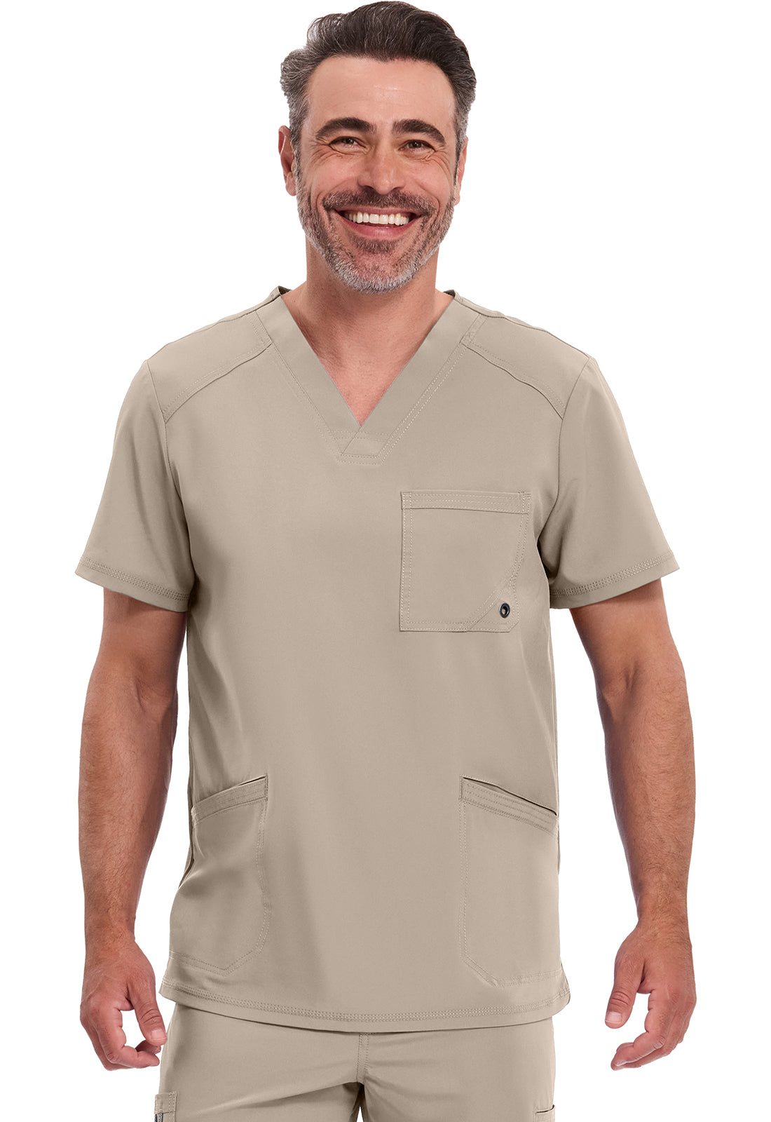 Heren T-shirt met V-hals met ribgebreide panelen en 360° stretch CKE900A