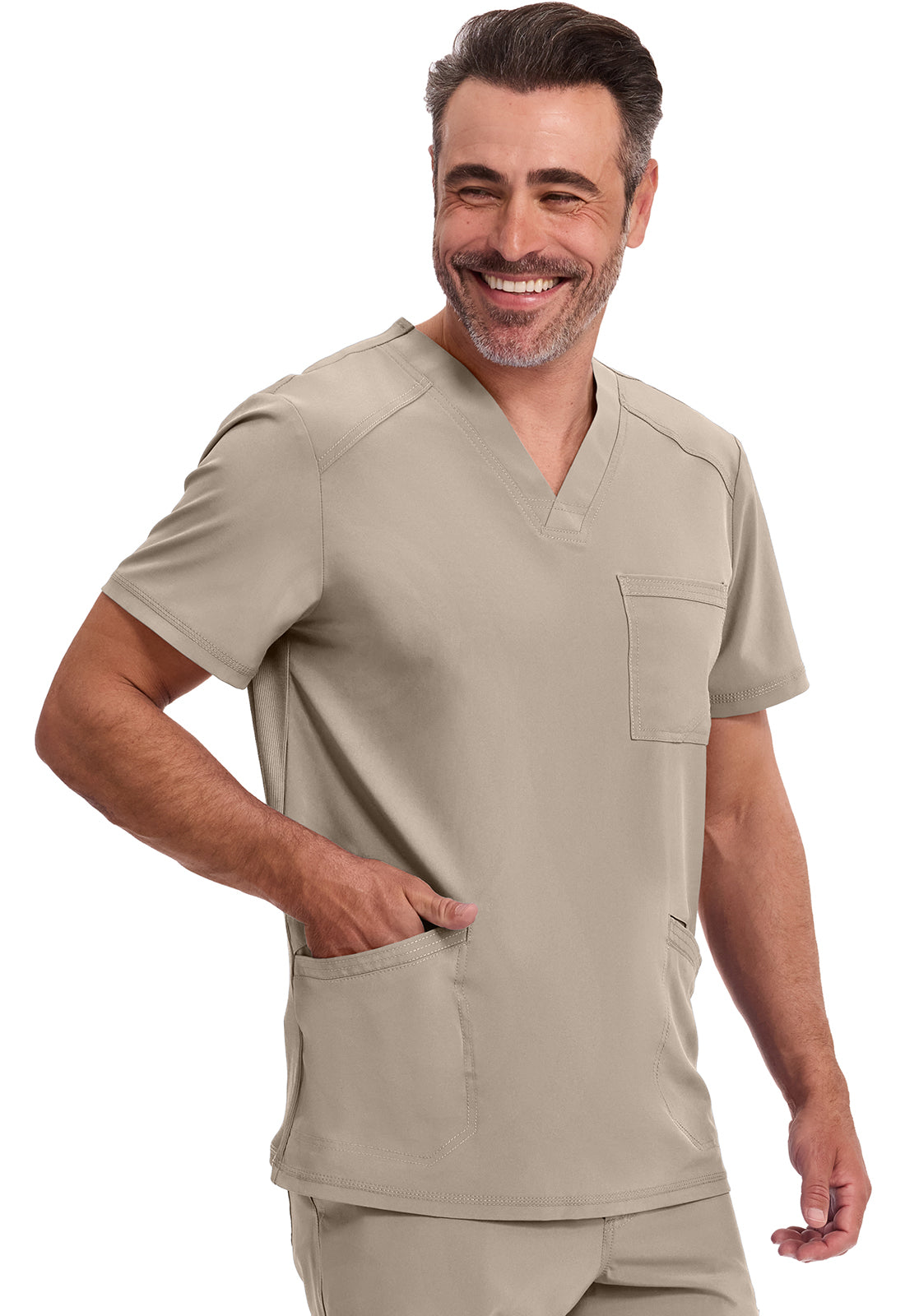 Heren T-shirt met V-hals met ribgebreide panelen en 360° stretch CKE900A
