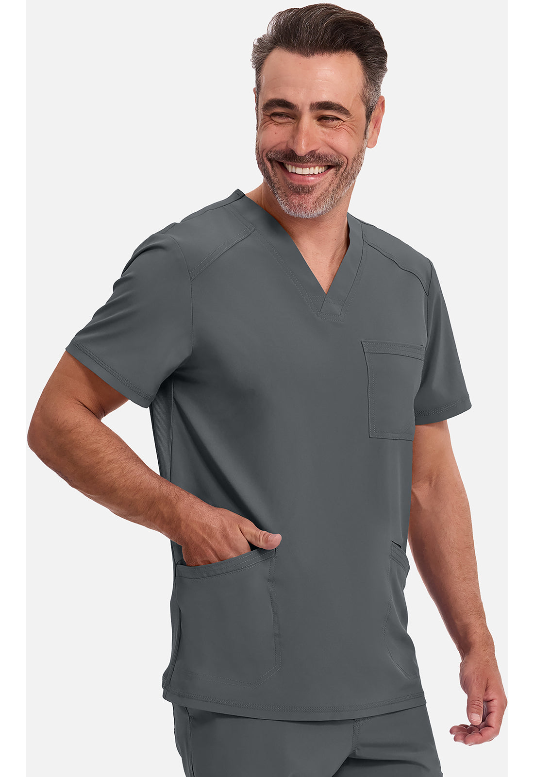 Heren T-shirt met V-hals met ribgebreide panelen en 360° stretch CKE900A