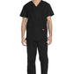 Unisex top en broek set met V-hals en taps toelopende broek met trekkoord