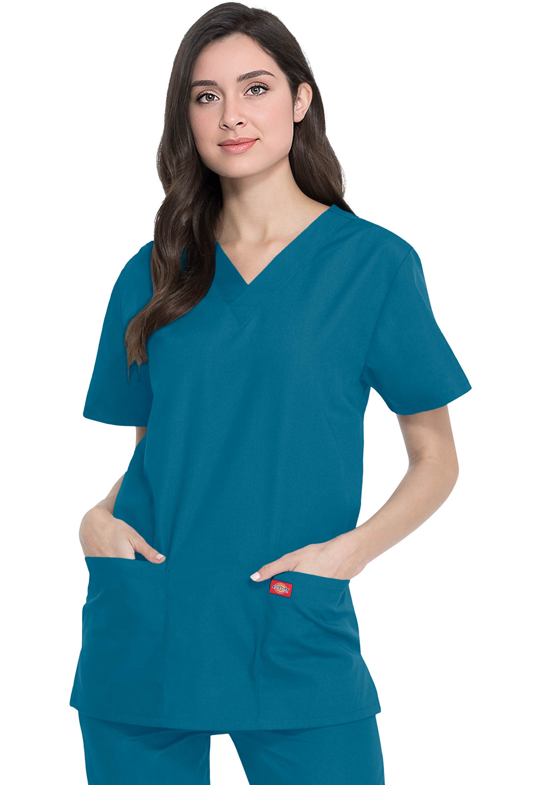 Unisex top en broek set met V-hals en taps toelopende broek met trekkoord