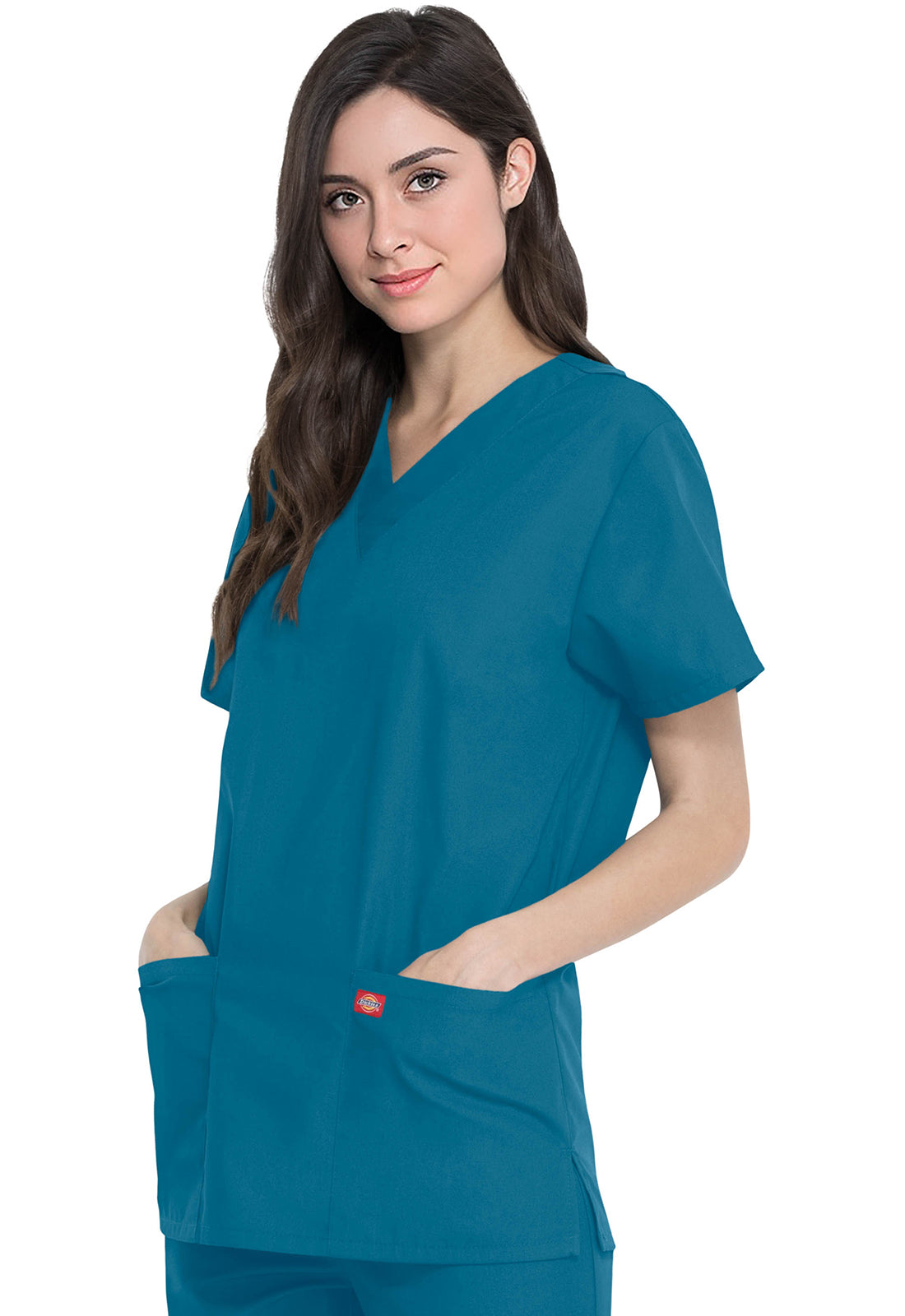 Unisex top en broek set met V-hals en taps toelopende broek met trekkoord