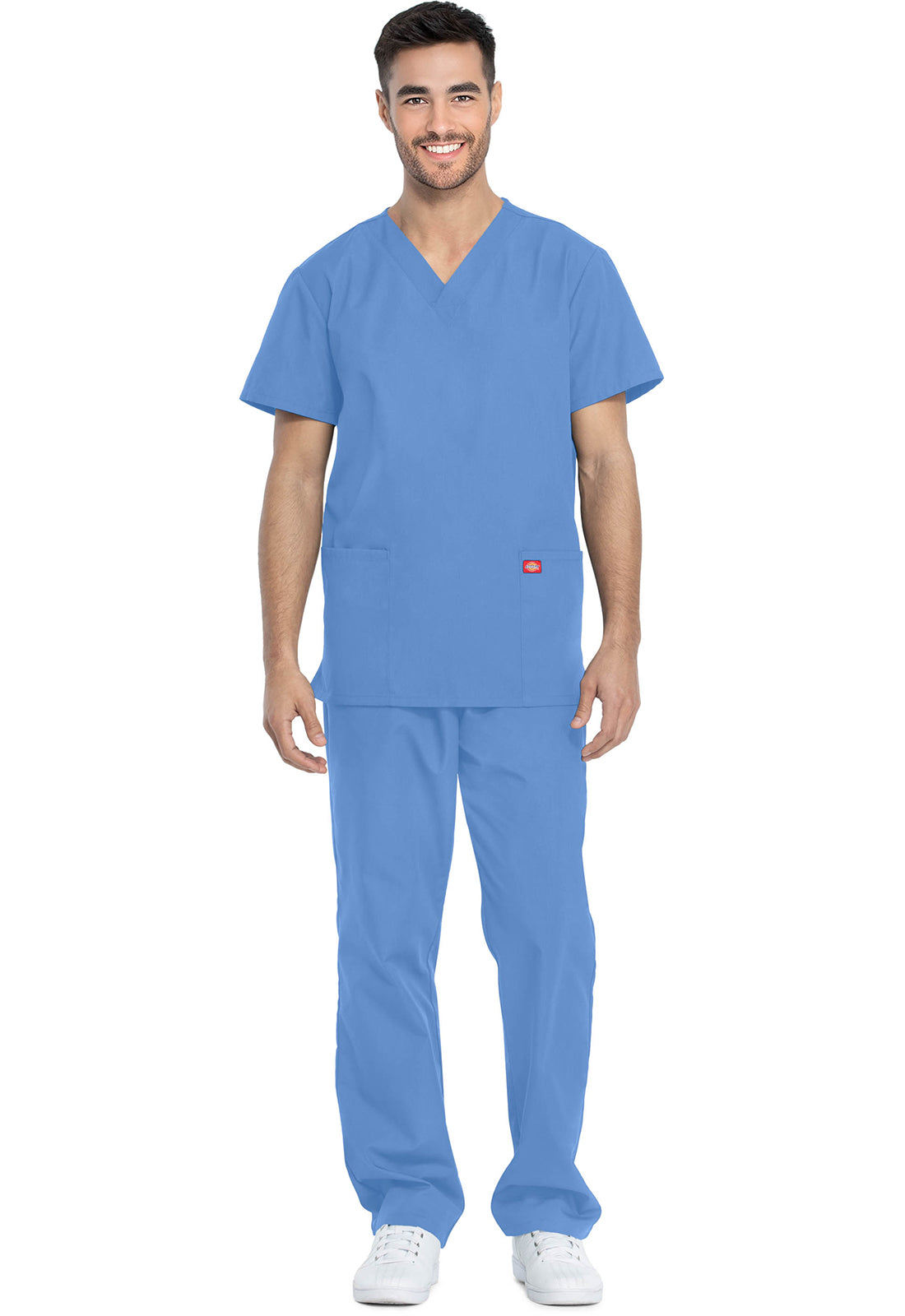 Unisex top en broek set met V-hals en taps toelopende broek met trekkoord