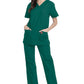 Unisex top en broek set met V-hals en taps toelopende broek met trekkoord