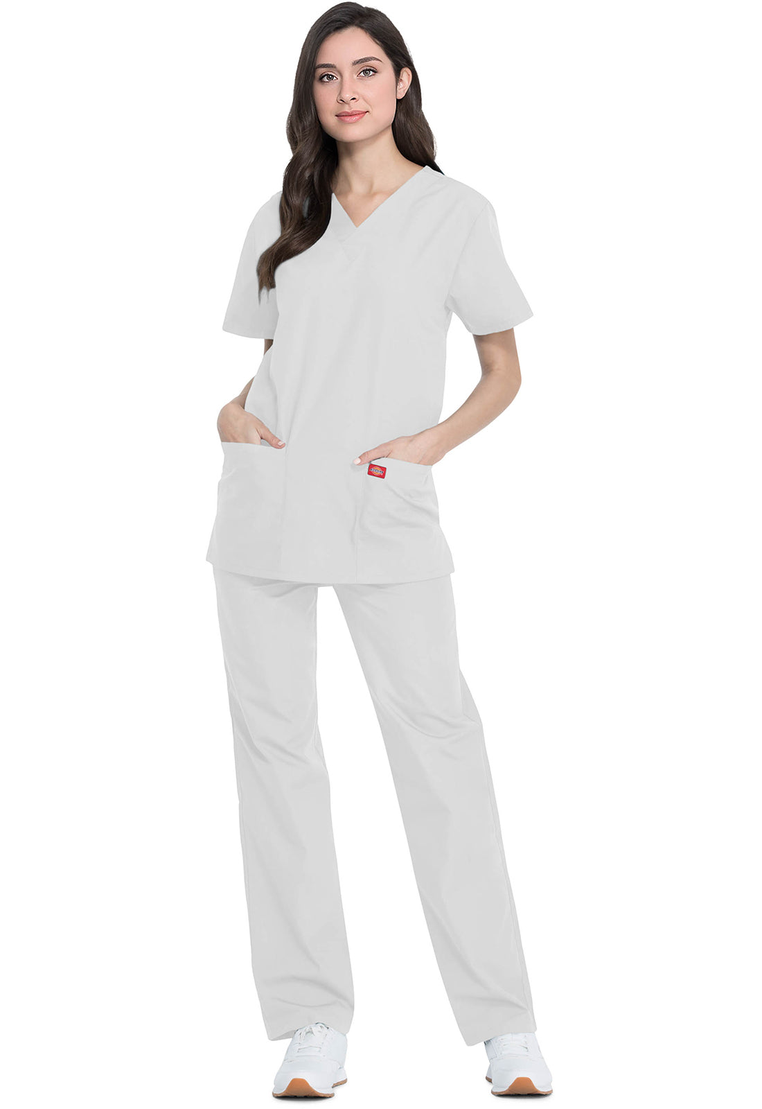 Unisex top en broek set met V-hals en taps toelopende broek met trekkoord