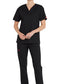 Unisex top met V-hals die in de broek gedragen kan worden met borstzak en zijsplitten