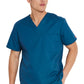 Unisex top met V-hals die in de broek gedragen kan worden met borstzak en zijsplitten