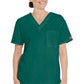 Unisex top met V-hals die in de broek gedragen kan worden met borstzak en zijsplitten