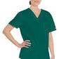 Unisex top met V-hals die in de broek gedragen kan worden met borstzak en zijsplitten