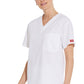 Unisex top met V-hals die in de broek gedragen kan worden met borstzak en zijsplitten