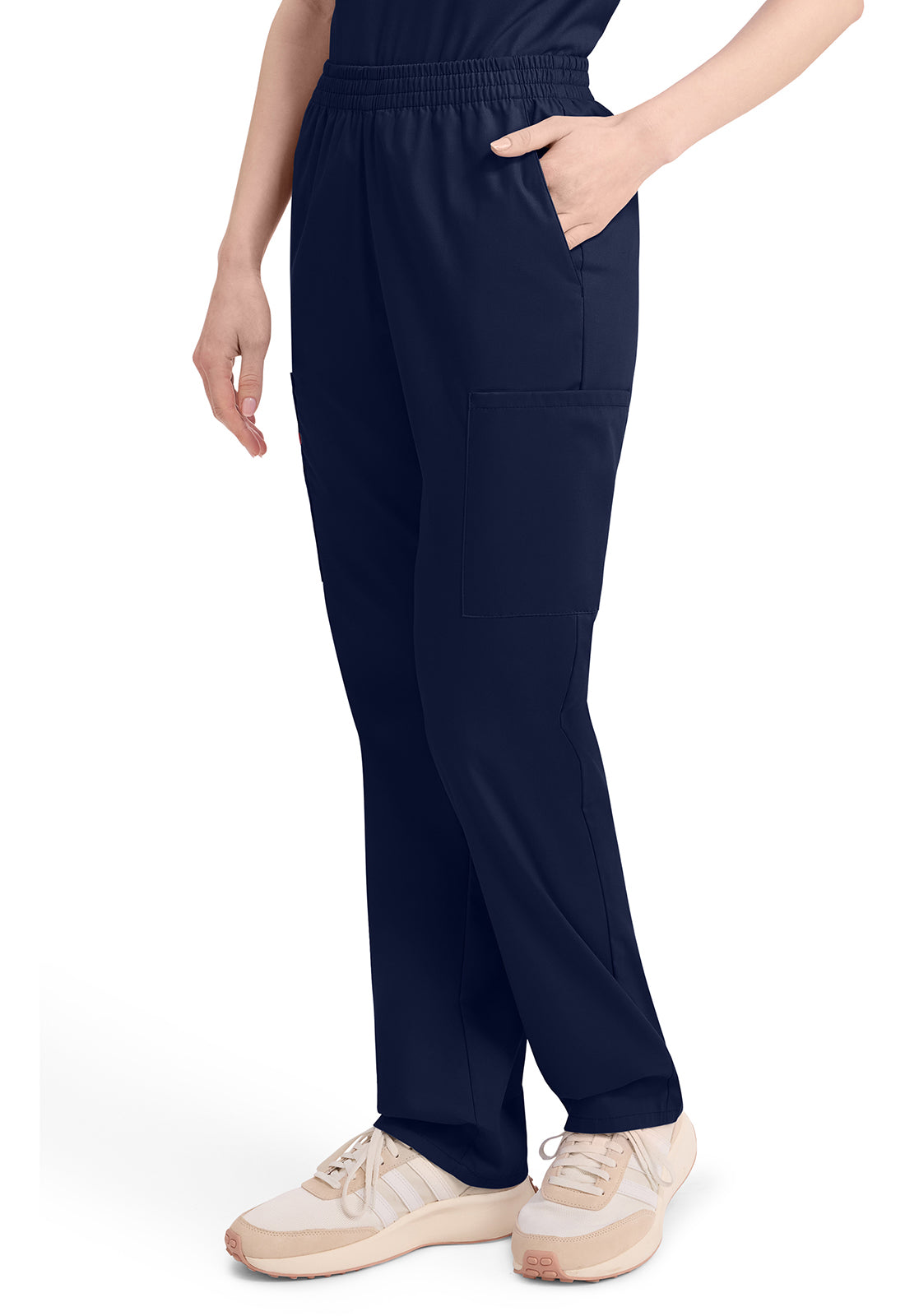 Broek met natuurlijke taille en taps toelopende pijpen dames met elastische tailleband en cargozakken DKE86106