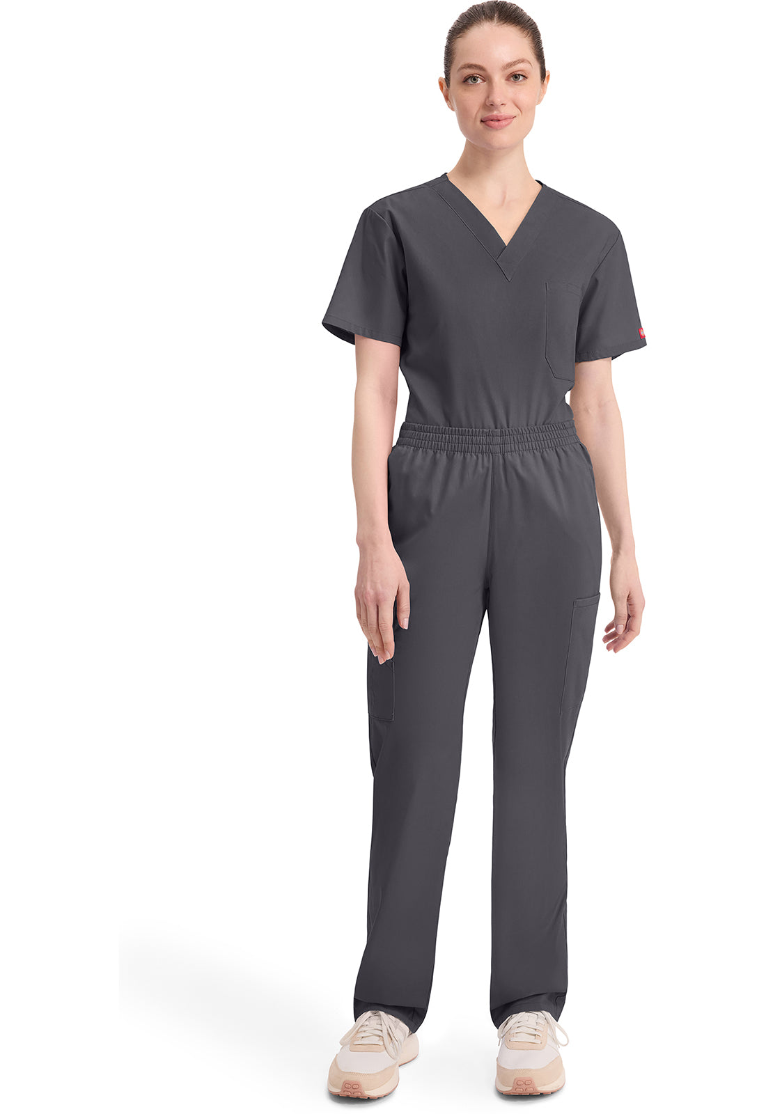 Broek met natuurlijke taille en taps toelopende pijpen dames met elastische tailleband en cargozakken DKE86106