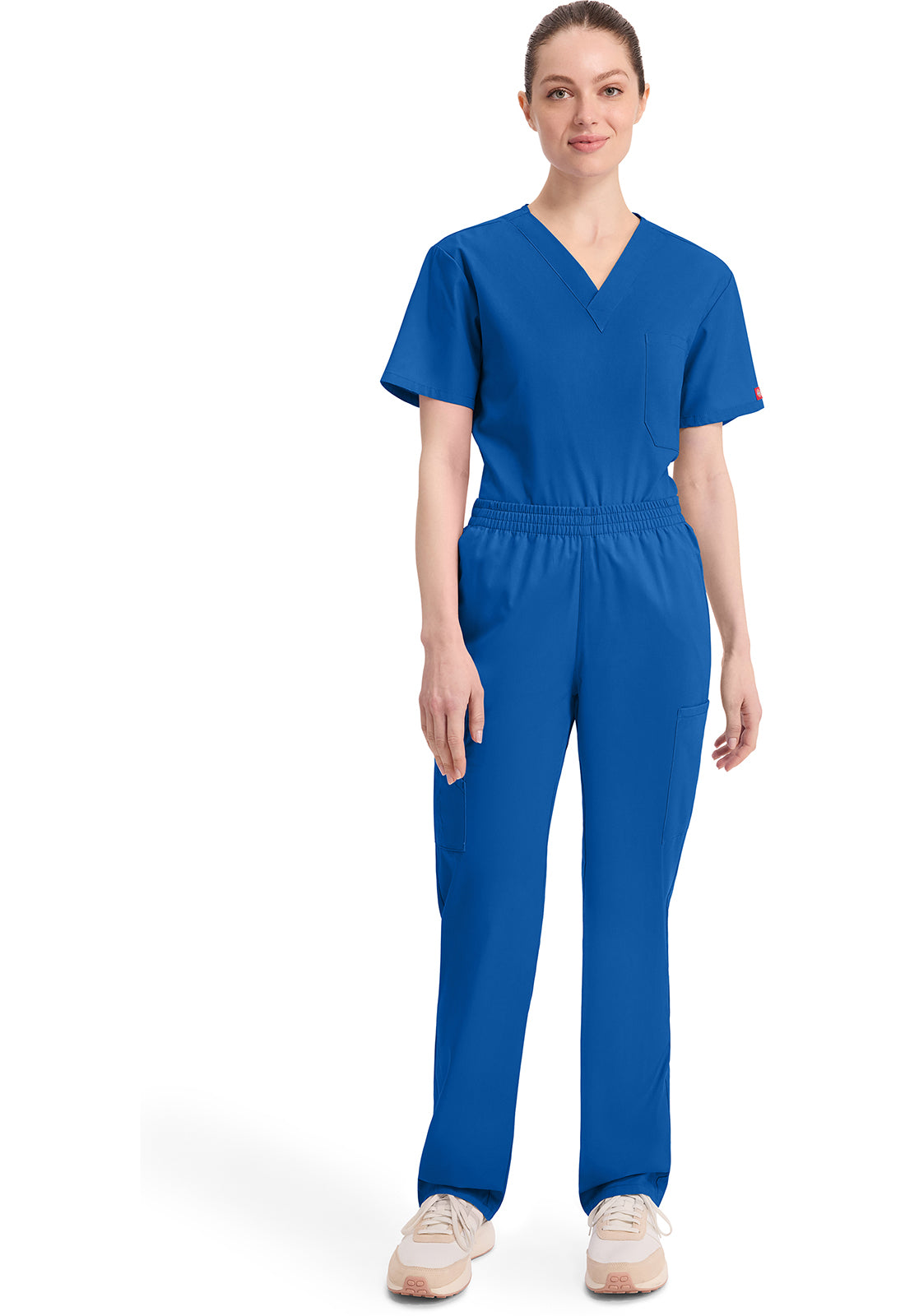 Broek met natuurlijke taille en taps toelopende pijpen dames met elastische tailleband en cargozakken DKE86106