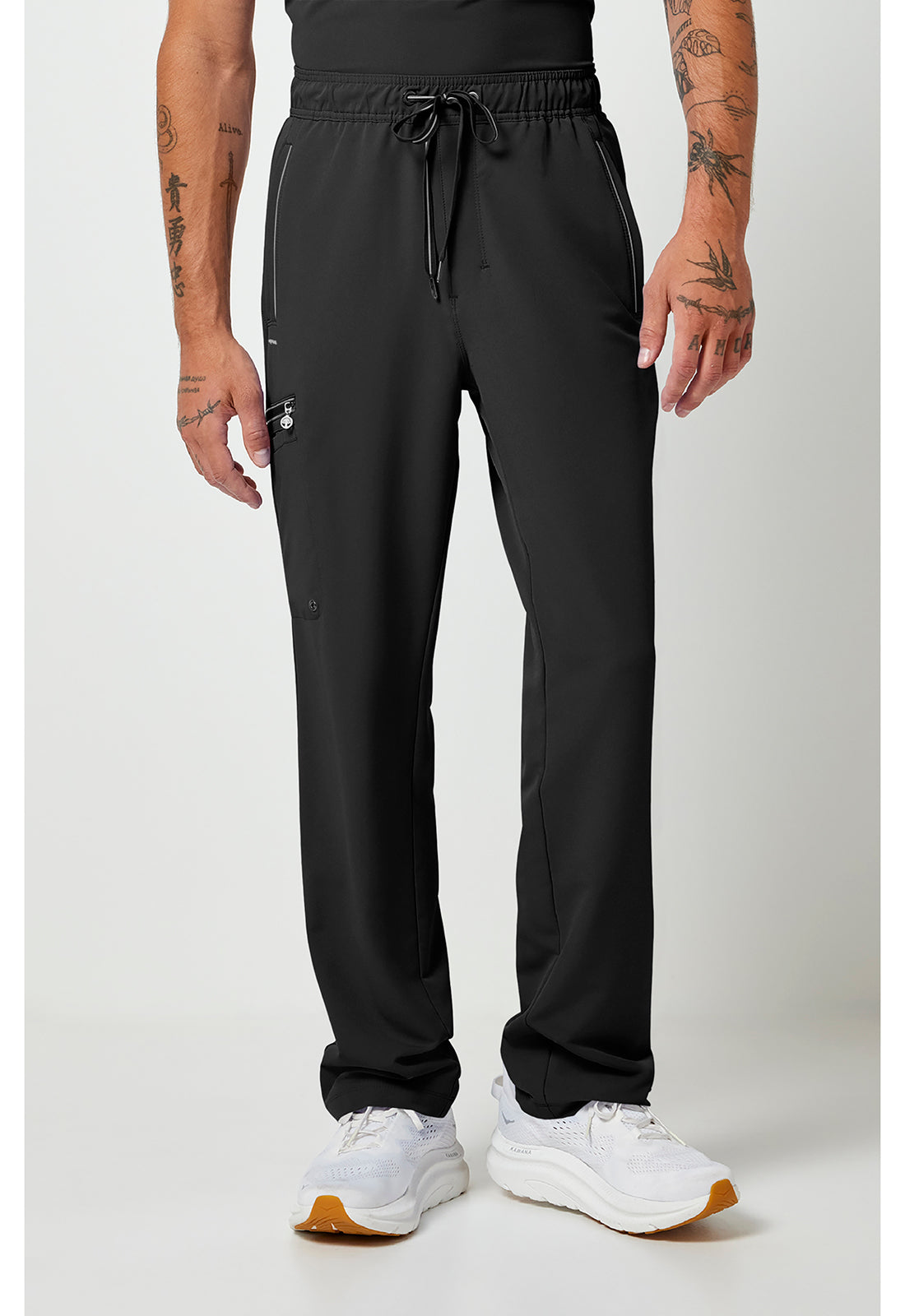 Noah-broek met middelhoge taille en rechte pijpen met stretchmateriaal