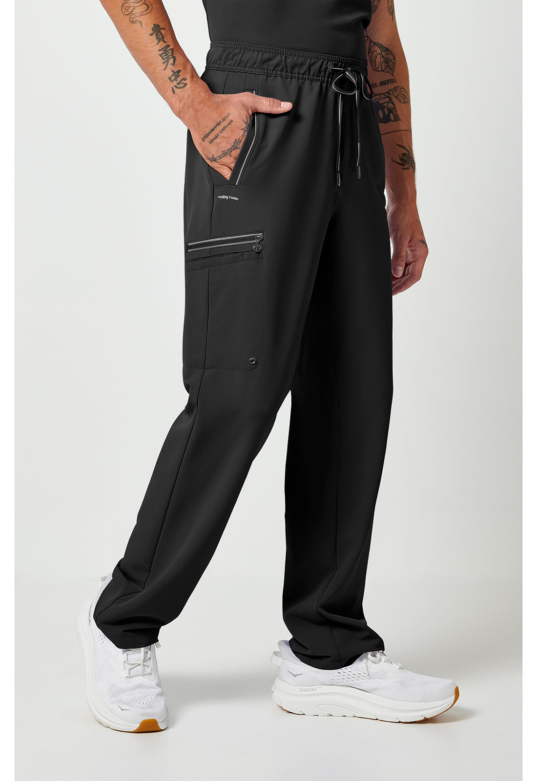Noah-broek met middelhoge taille en rechte pijpen met stretchmateriaal