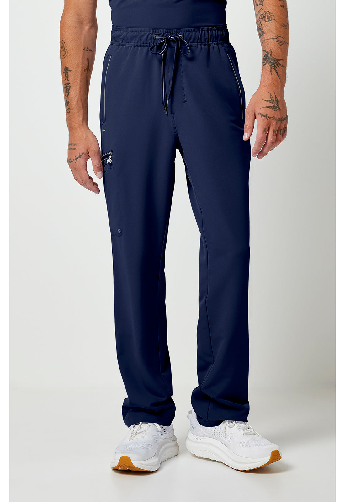 Noah-broek met middelhoge taille en rechte pijpen met stretchmateriaal