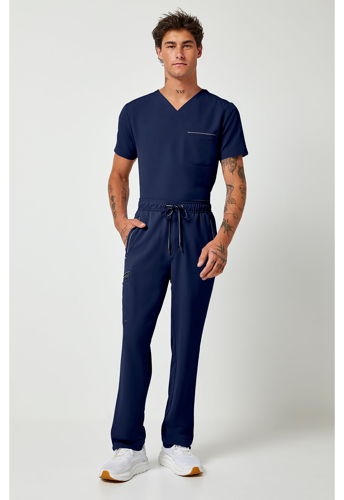 Noah-broek met middelhoge taille en rechte pijpen met stretchmateriaal