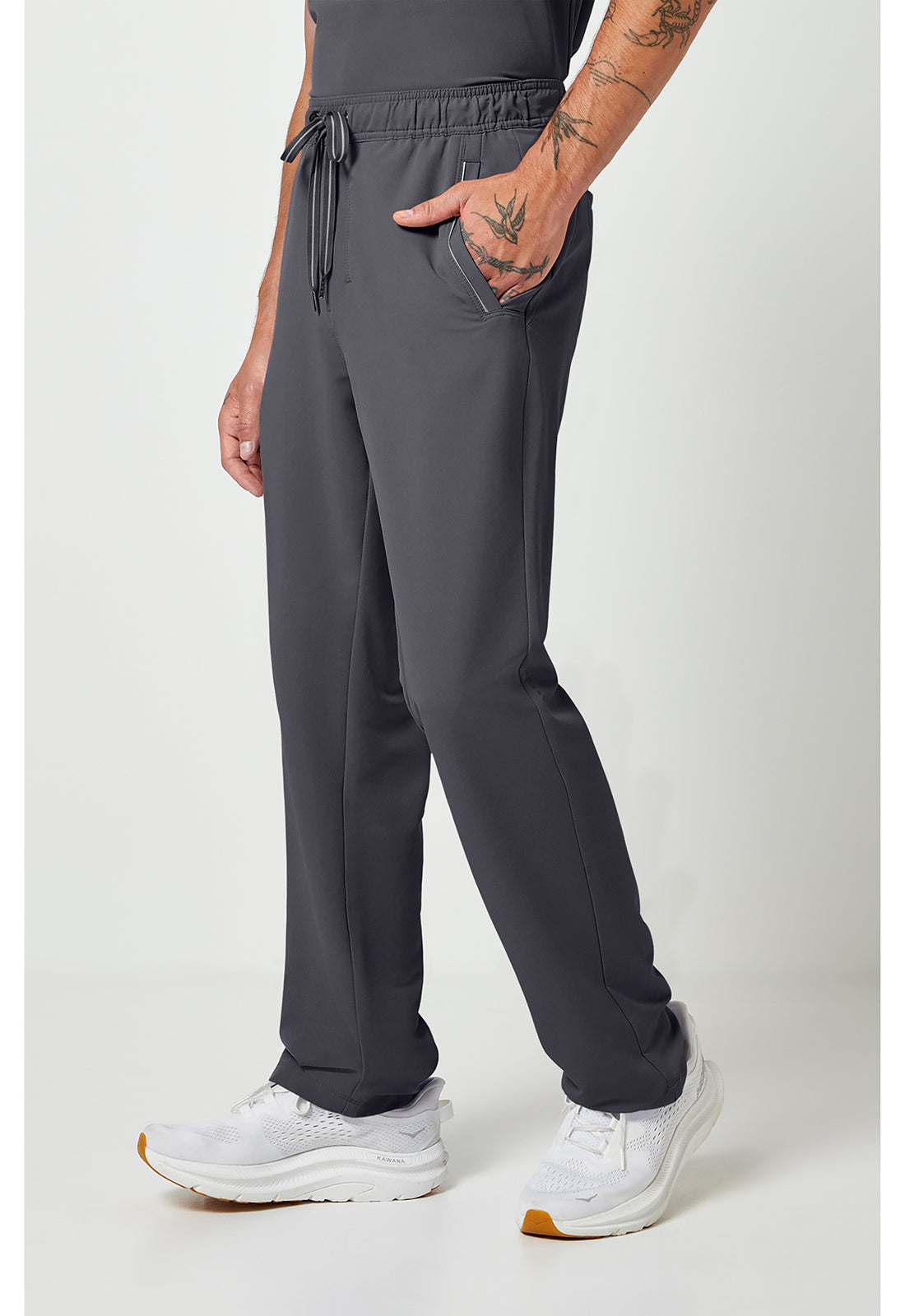 Noah-broek met middelhoge taille en rechte pijpen met stretchmateriaal