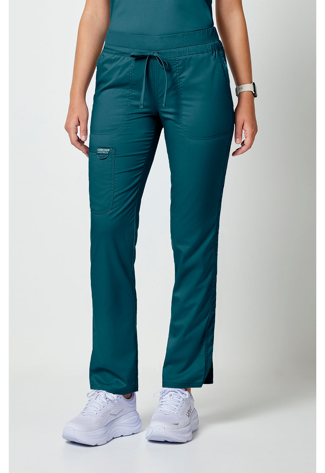 Trekkoordbroek met middelhoge taille en taps toelopende pijpen met elastische tailleband