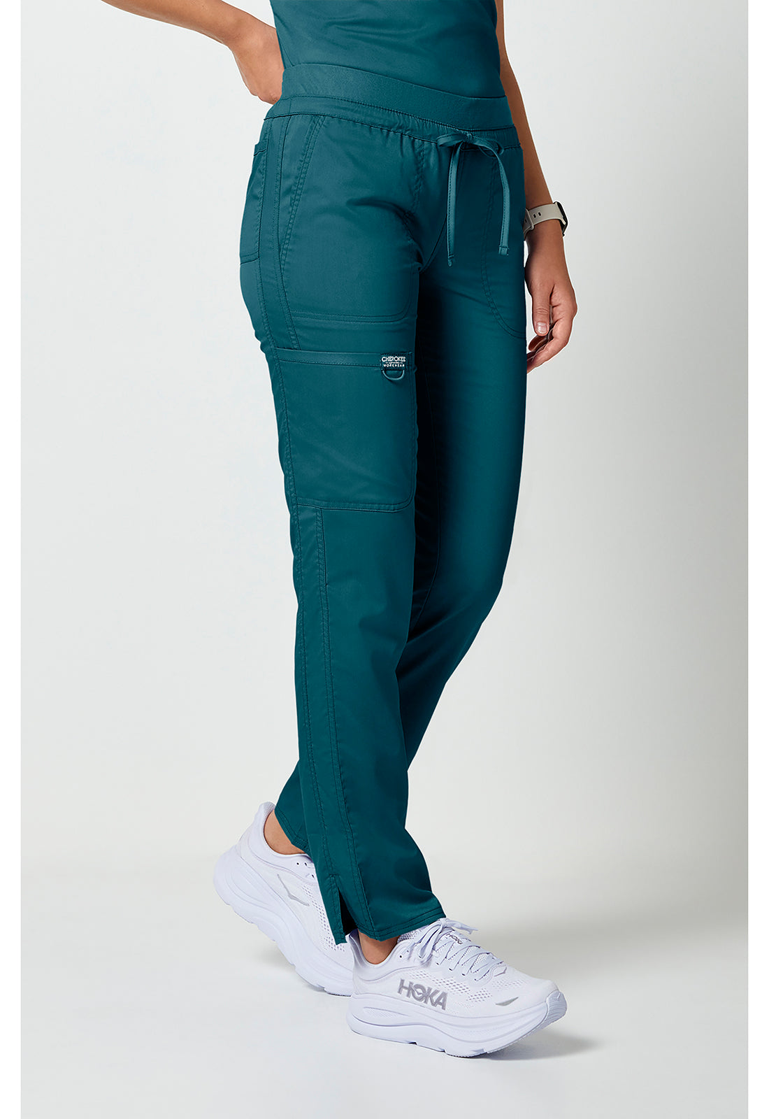 Trekkoordbroek met middelhoge taille en taps toelopende pijpen met elastische tailleband
