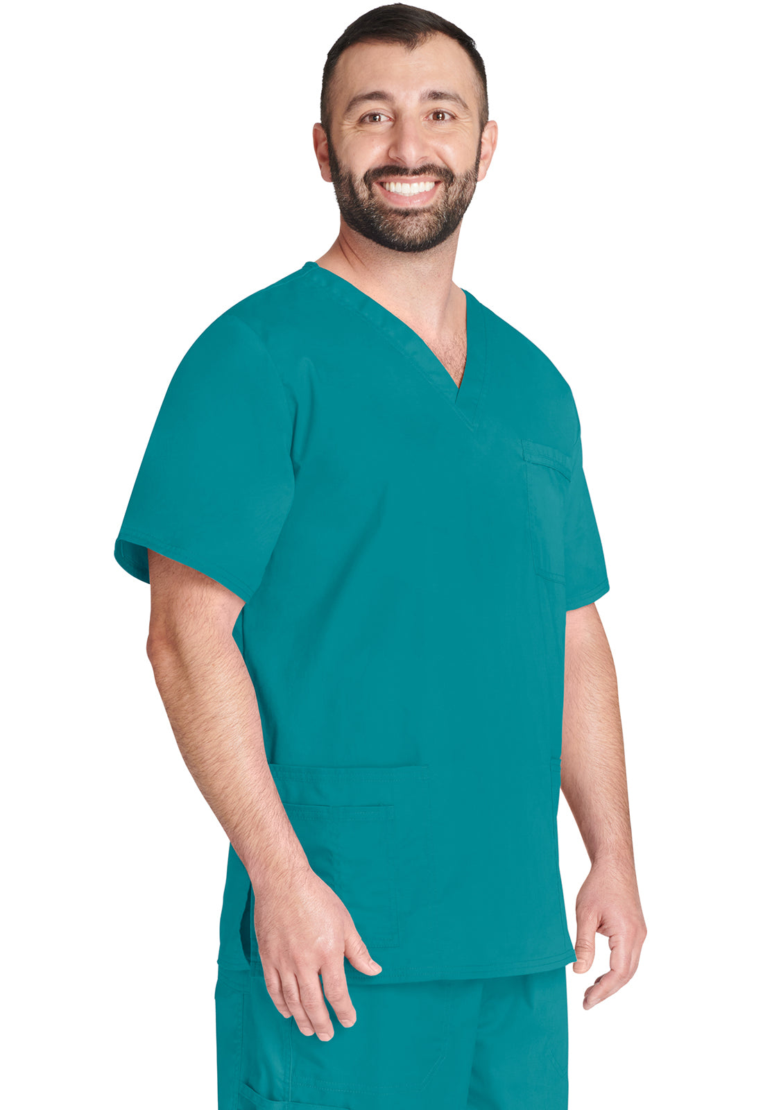 Unisex V-hals top met traditionele pasvorm en 2-way stretch