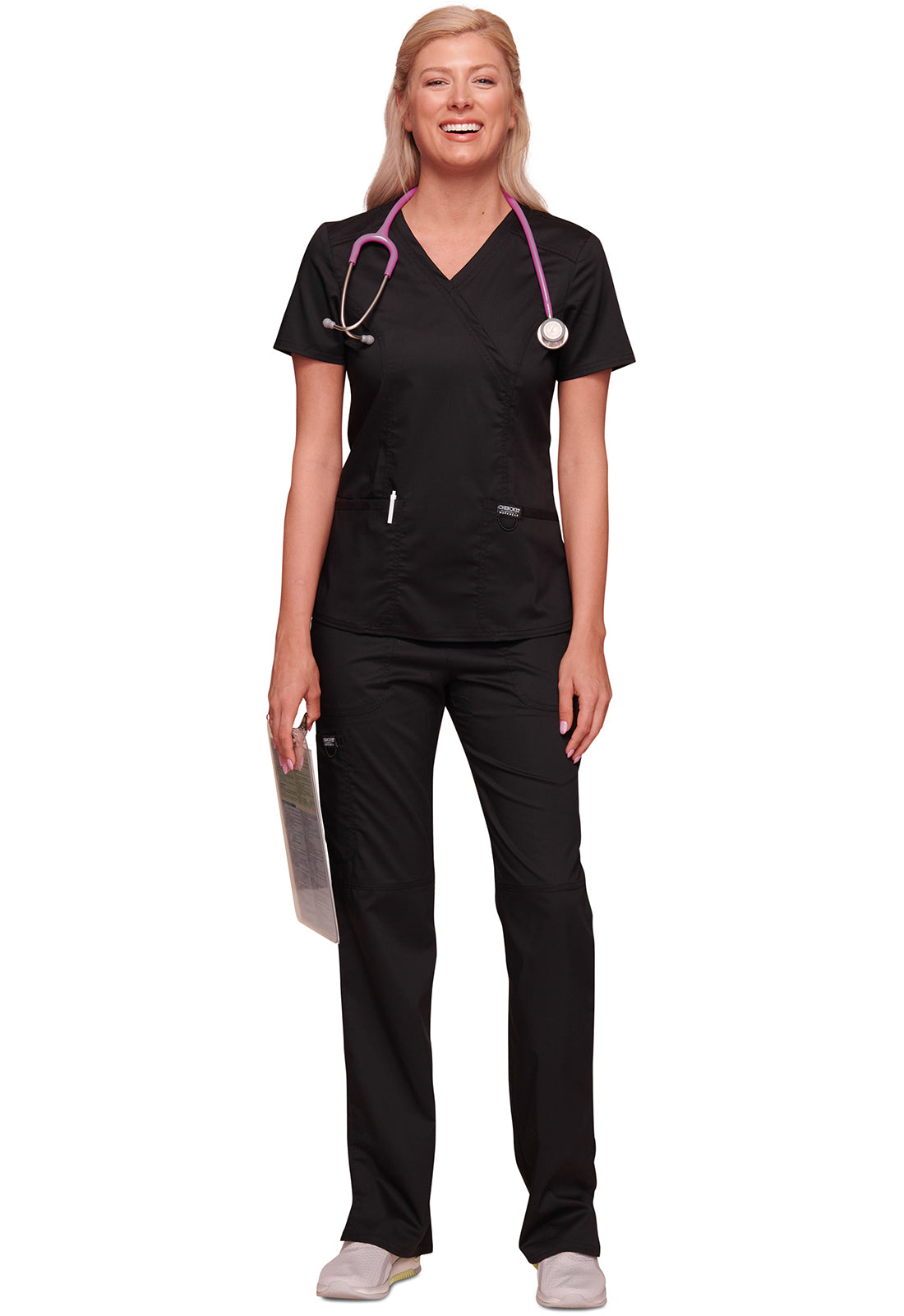 Cherokee Workwear Nep-wikkeltop met prinsessennaden en Core Stretch WWE4728