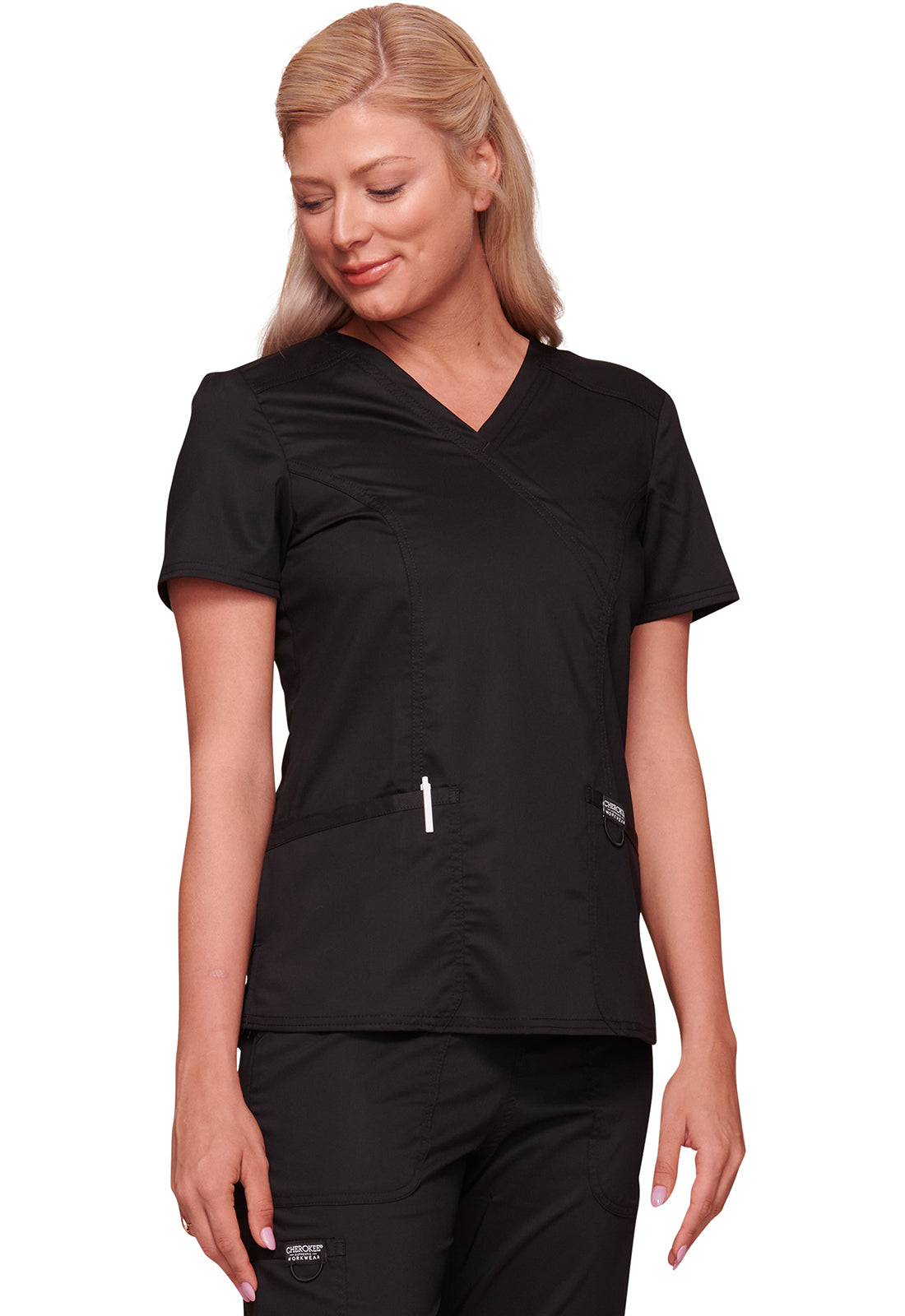 Cherokee Workwear Nep-wikkeltop met prinsessennaden en Core Stretch WWE4728