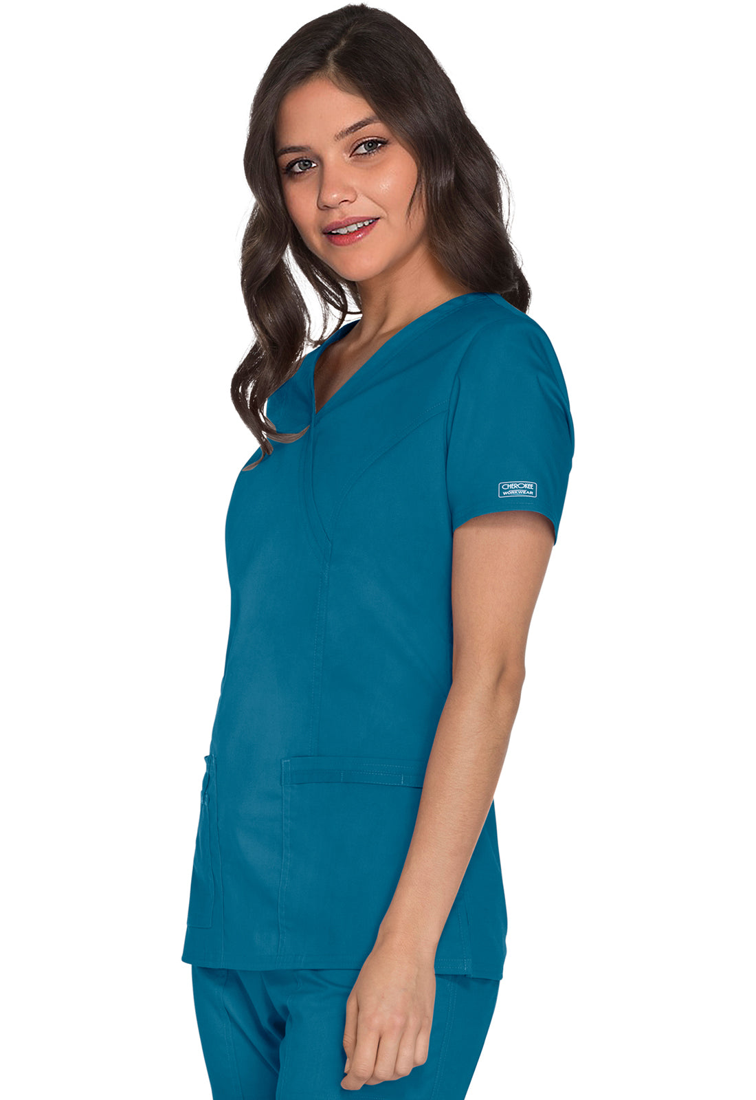 Cherokee Workwear Nep-wikkeltop met prinsessennaden en Core Stretch WWE4728