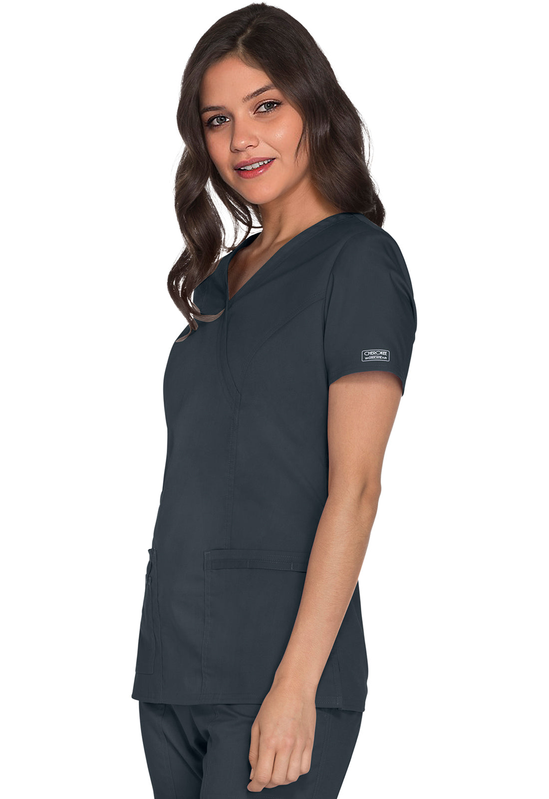 Cherokee Workwear Nep-wikkeltop met prinsessennaden en Core Stretch WWE4728