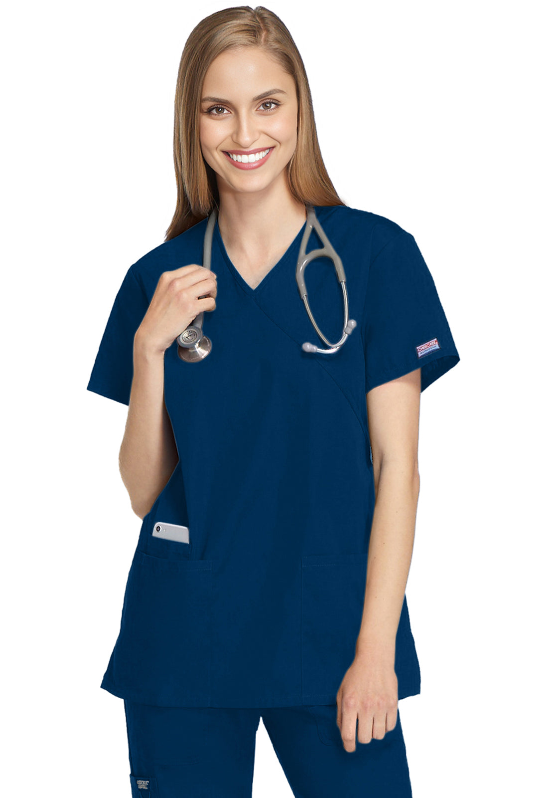 Cherokee Workwear Nep-wikkeltuniek met verstelbare strik en telefoonzakje WWE4801