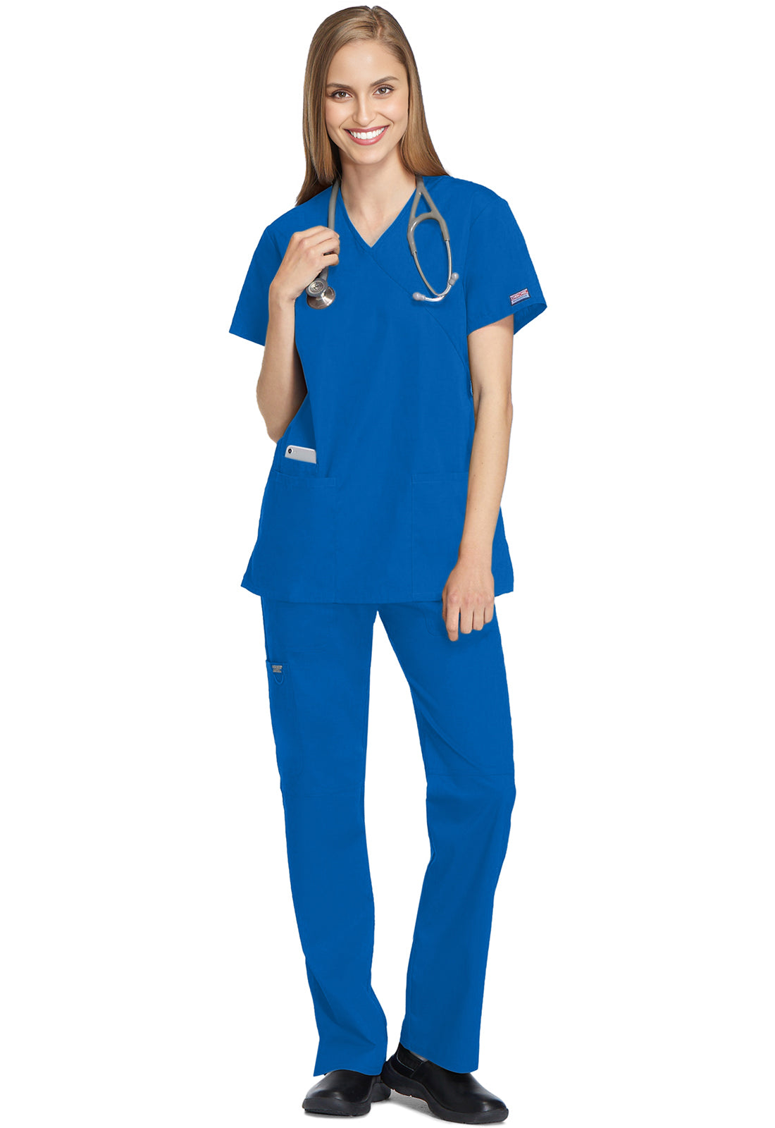 Cherokee Workwear Nep-wikkeltuniek met verstelbare strik en telefoonzakje WWE4801