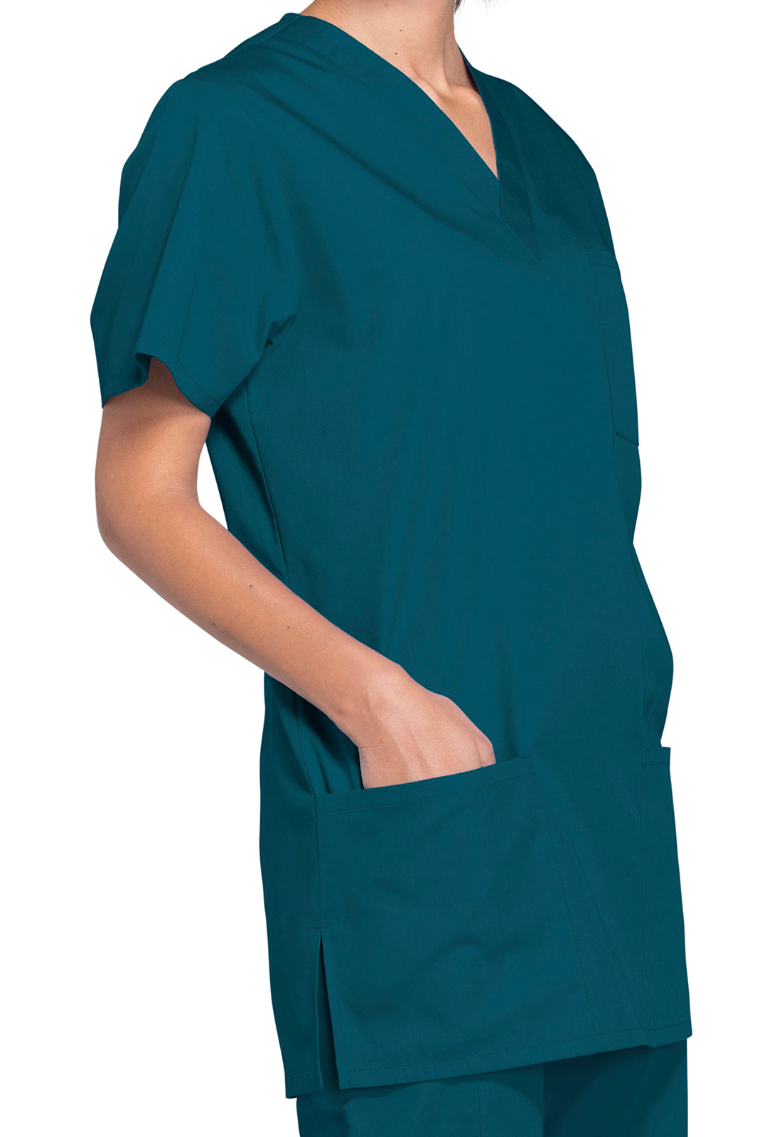 Unisex V-hals top met traditionele pasvorm en borstzak WWE4876