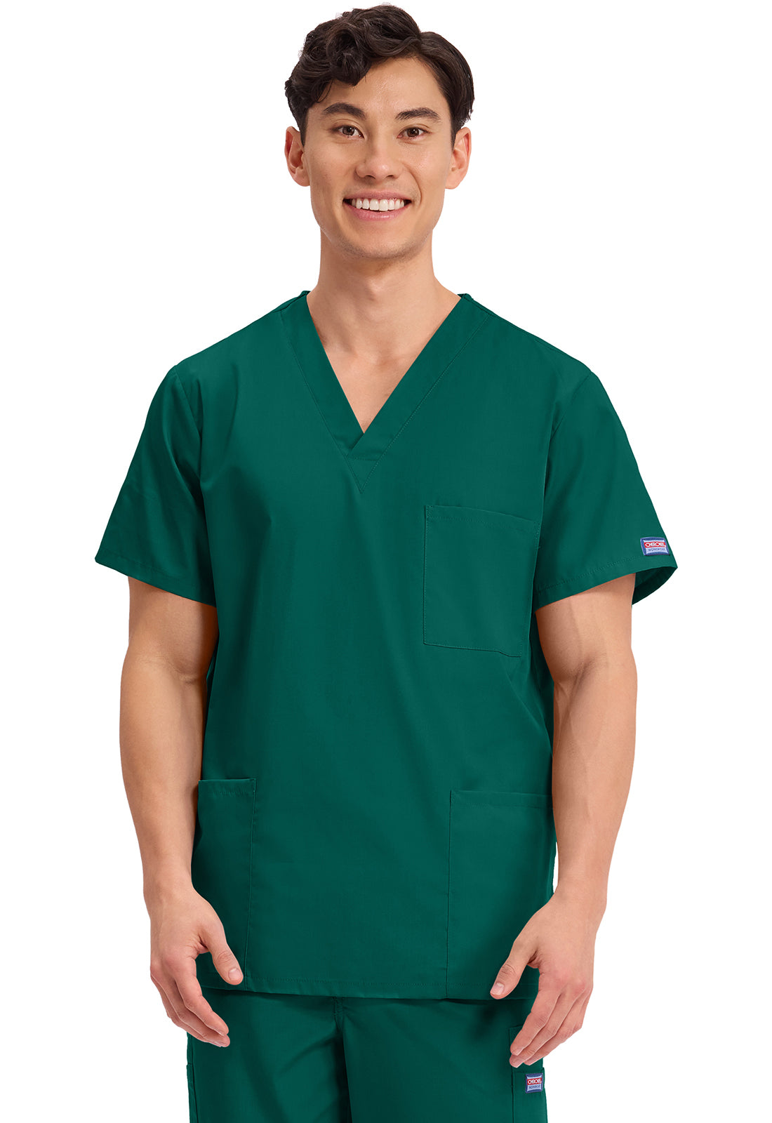 Unisex V-hals top met traditionele pasvorm en borstzak WWE4876