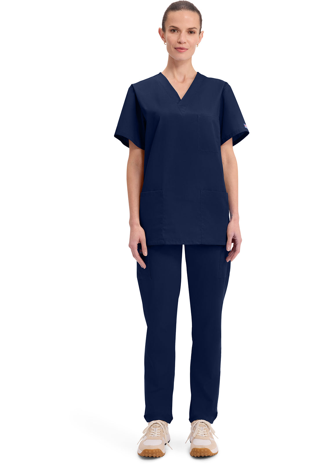 Unisex V-hals top met traditionele pasvorm en borstzak WWE4876