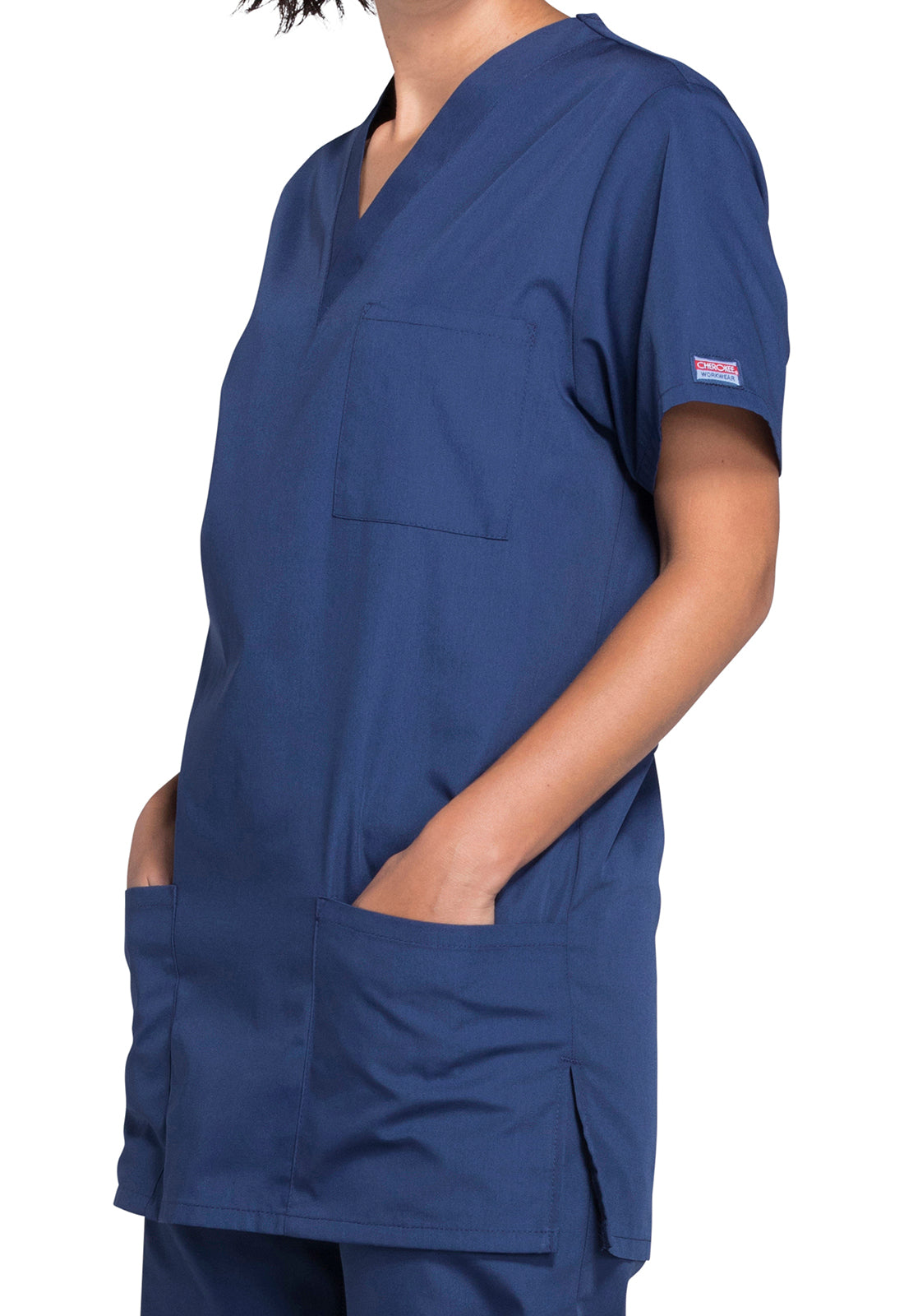 Unisex V-hals top met traditionele pasvorm en borstzak WWE4876