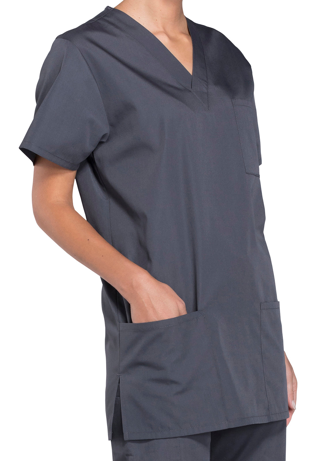 Unisex V-hals top met traditionele pasvorm en borstzak WWE4876