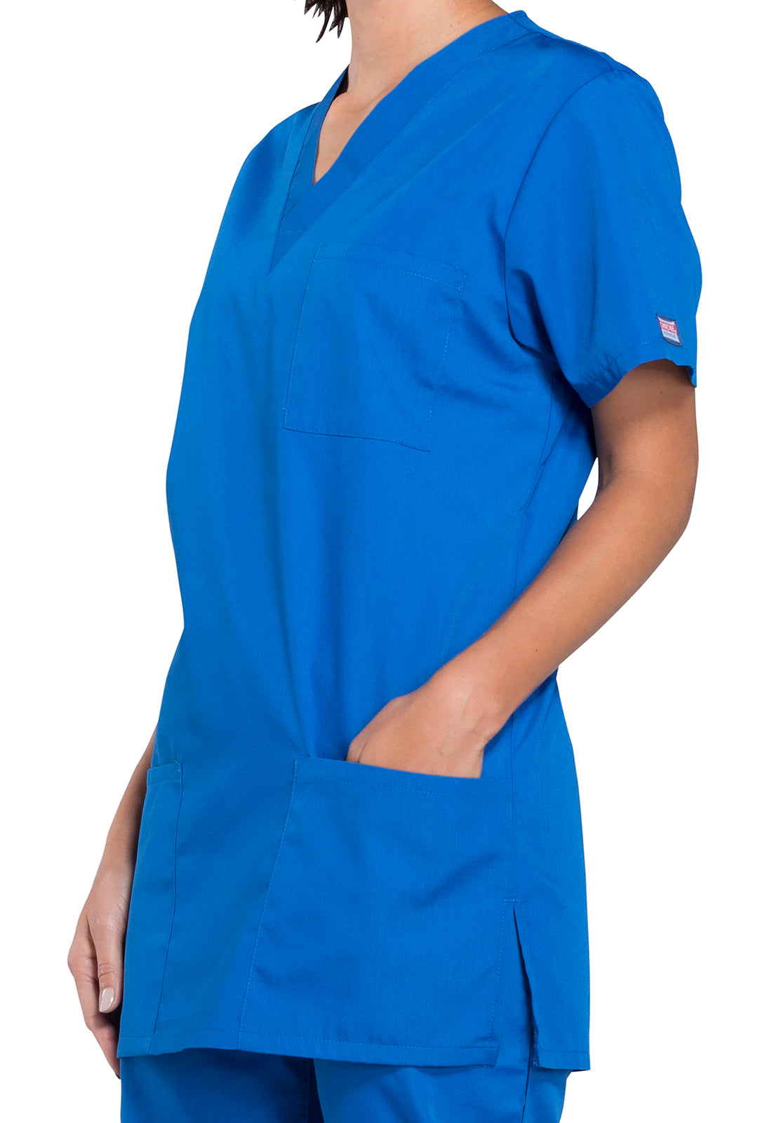 Unisex V-hals top met traditionele pasvorm en borstzak WWE4876