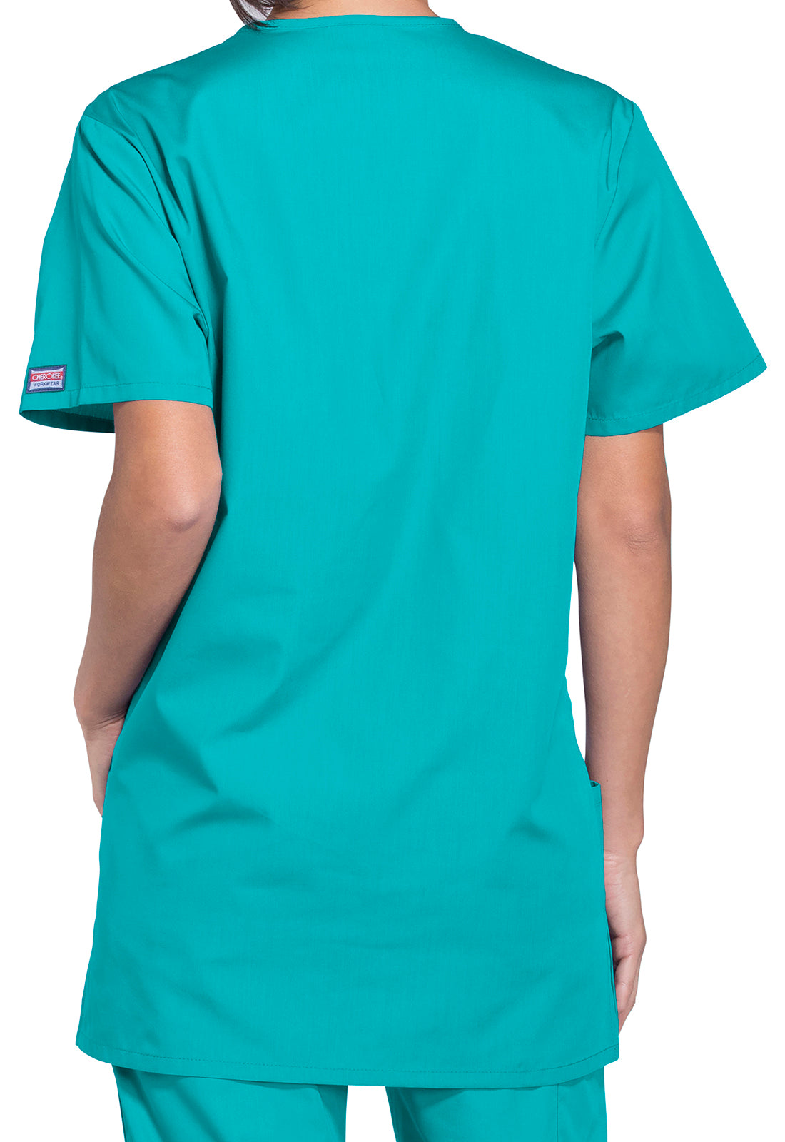 Unisex V-hals top met traditionele pasvorm en borstzak WWE4876